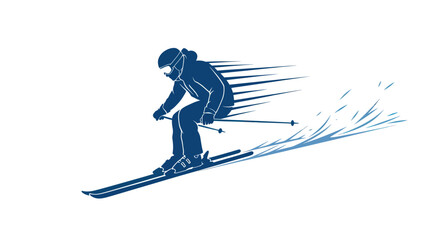 Dynamic Skiing Silhouette, Fast Speed Motion Blur, Winter Sport Icon © jono
