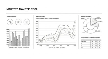 Obraz premium A business analysis tool displays various charts and graphs on a page.