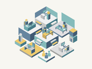 Fototapeta premium Isometric illustration of modern office spaces.