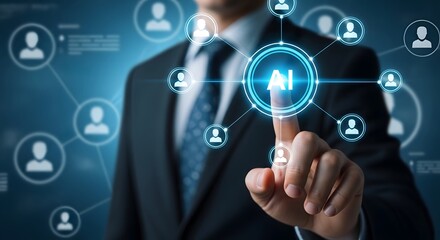 Fototapeta premium Artificial intelligence network concept with business professional interaction