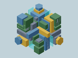 Fototapeta premium A colorful 3D isometric block structure composition.