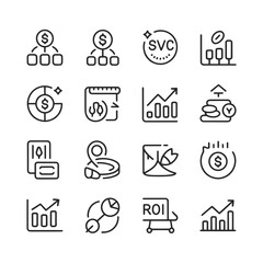 Fototapeta premium Collection of financial and business icons in a modern clean line art style representing concepts like investment growth budget management roi and financial strategy perfect