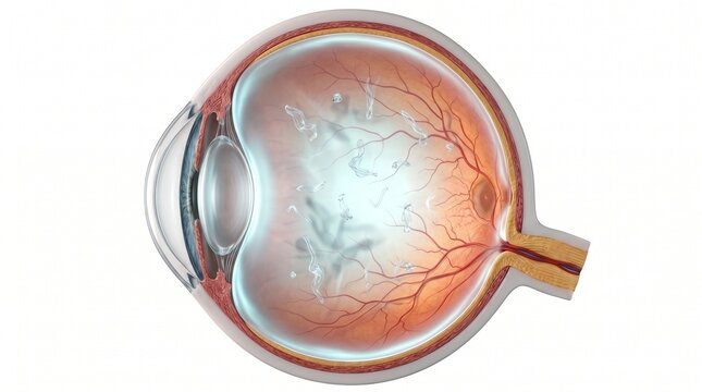 3D Illustration of Eye Floaters and Vitreous Gel Structure