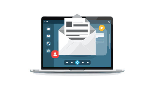 Modern laptop displaying a large open envelope with a document symbolizing digital communication and email marketing.
