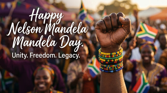 Nelson Mandela Day unity protest celebration with freedom legacy message for branding marketing social content