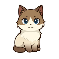 Fototapeta premium Neutral cartoon cat sticker design featuring a cute kitten with a calm and stoic facial expression