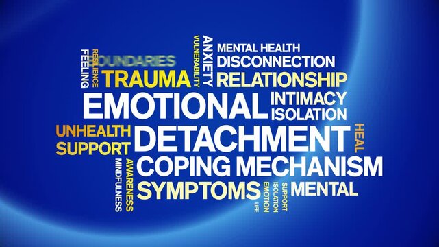 Emotional Detachment animated word cloud-text design animation tag kinetic typography seamless loop.