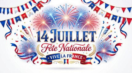 Obraz premium Bastille Day France national festival celebration with fireworks patriotic banner and tourism marketing campaign