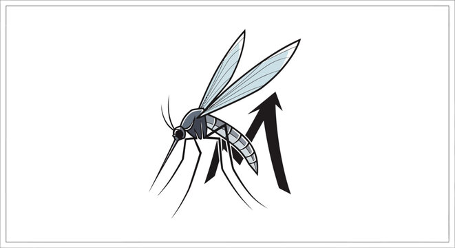 Vector-borne disease awareness symbol depicting a mosquito with an upward arrow, signifying rising global health concerns and insect population growth