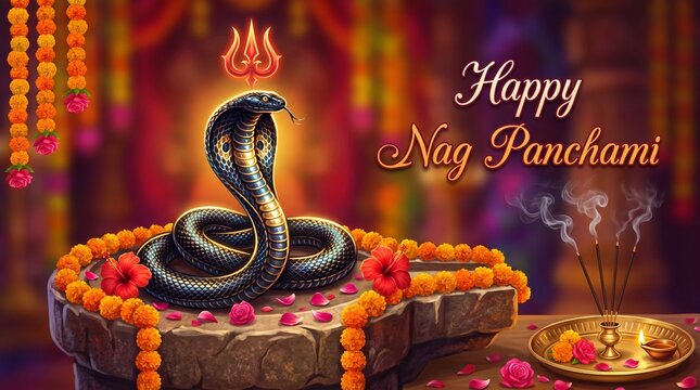 illustration of Nag Panchami with lord shiva. illustration