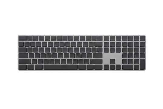 Slim silver computer keyboard with dark grey keys