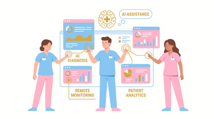 Obraz premium AI Healthcare Assistant with Diagnosis Remote Monitoring and Patient Analytics – Medical Technology Vector 