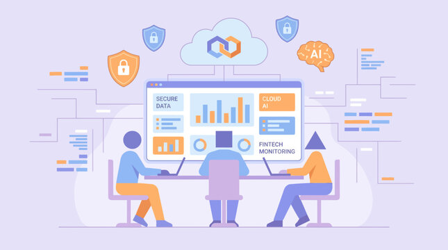 People working with data analysis and cloud computing technology.