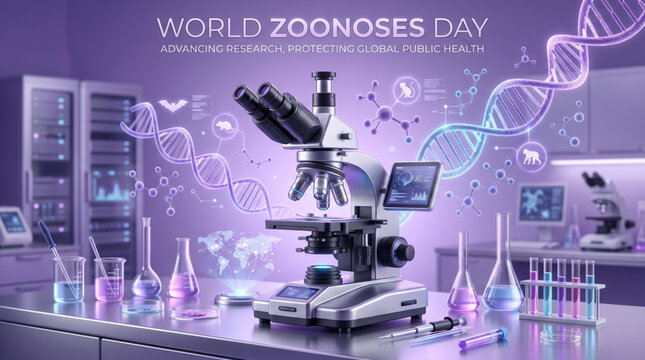 World zoonoses laboratory research concept with medical innovation healthcare monitoring and scientific prevention