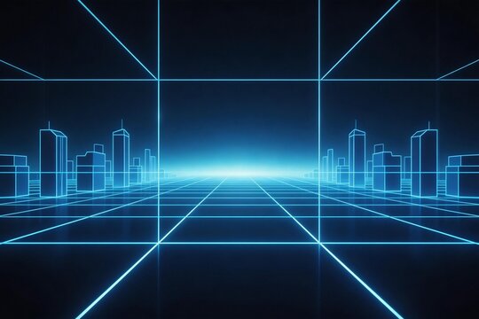 Futuristic neon cityscape grid