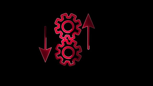 Red gear with arrows indicating process optimization and workflow automation on black background gear workflow automation.