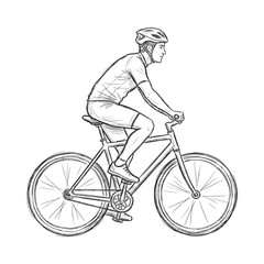 Naklejka premium Man riding a bicycle, sketch illustration