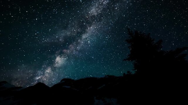 Majestic Milky Way galaxy stretches across a starry night sky over silhouetted mountains