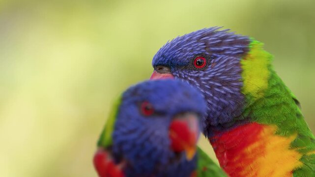 Close Up of Two Rainbow Lorikeets in Gold Coast Australia