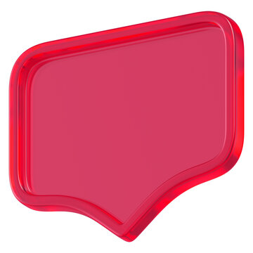 3d shape chat social media notification red glass empty rectangle icon isolated transparent background 3D Rendering