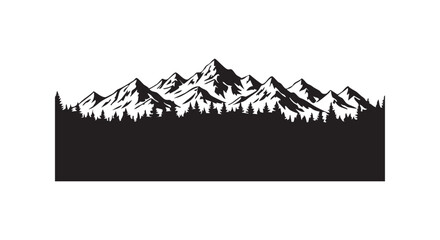 Fototapeta premium Majestic mountain range silhouette with evergreen pine forest landscape for outdoor adventure and nature travel design.