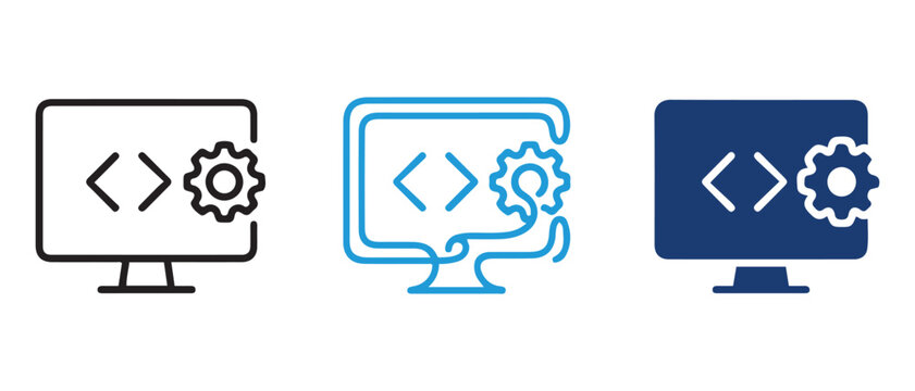 Web Development Icon Set &ndash; Line Art Icon, Continuous One Line Icon, Silhouette Icon Vector EPS