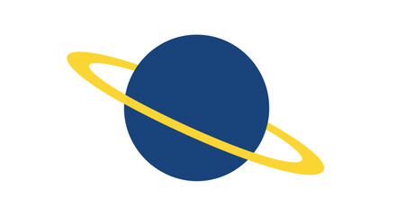 Stylized Blue Planet with Yellow Ring, Minimalist Space Illustration © Yunan
