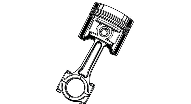 Piston and Connecting Rod - Automotive Engine Part - Isolated on White