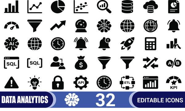 Data analytics 32 editable  icons and concepts