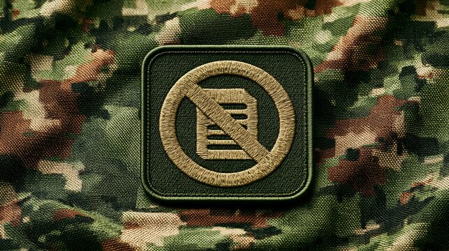 military patch with no guns symbol on camouflage fabric background