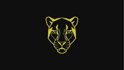 Minimalist Golden Geometric Panther Head Logo on Black Background © Sina_Art