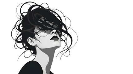 Naklejka premium Stylized Black Hair Windwept Portrait