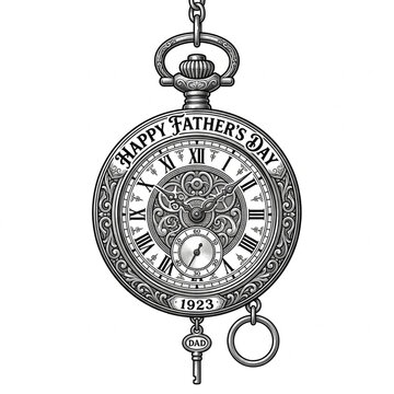Vintage engraving style pocket watch illustration for Happy Father's Day