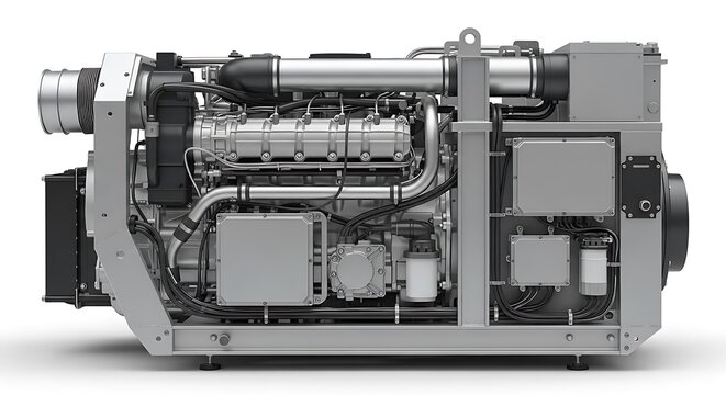 Large industrial diesel generator engine unit for power generation and heavy machinery equipment use. auxiliary power unit