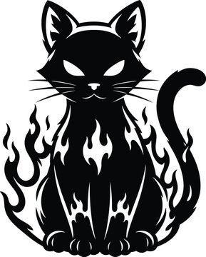 Black cat with flames vector illustration