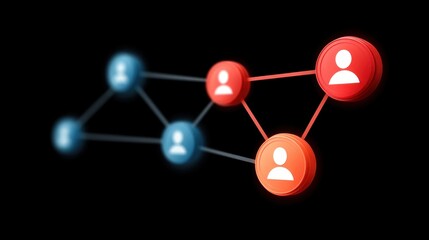 Fototapeta premium Dynamic social network visualization with interconnected user profiles represented in vibrant colors on a dark background illustrating connectivity and relationships