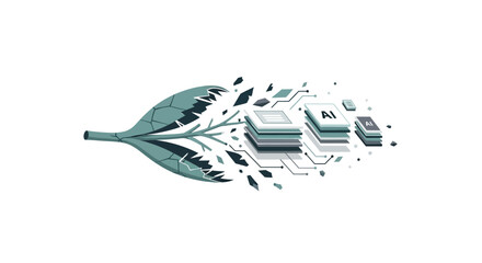 AI Technology Evolving from Nature: Pixel Art Leaf Transforming into Circuitry © Shop