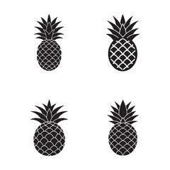 Obraz premium Four black and white illustrations of pineapples with different leaf and body details fruit icons