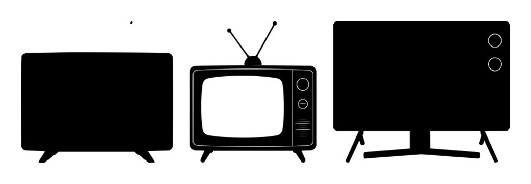 Television set with black silhouette against white background featuring electronics, home entertainment, classic TV with devices and media