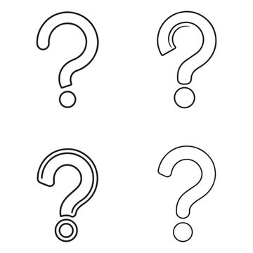 Four black question marks in different styles on white background  various query symbols