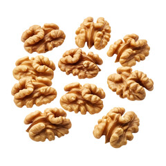 Fototapeta premium Scattered walnut halves on transparent background realistic.