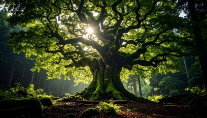 Fototapeta premium A majestic tree with sprawling branches and lush green leaves