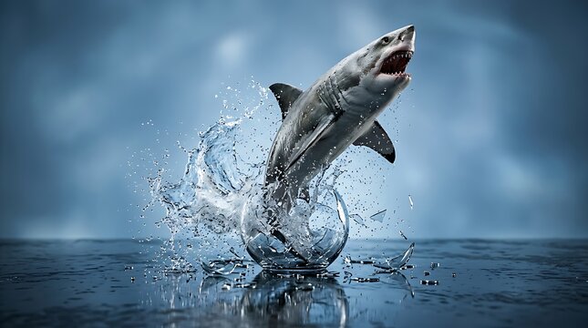 Great White Shark Breaking Free from Small Fishbowl Metaphor