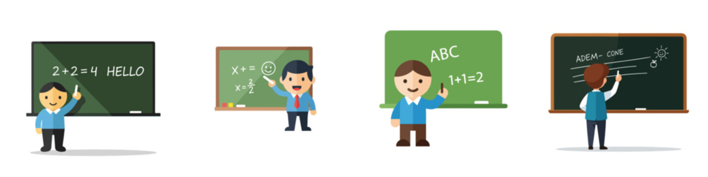 Educational icons featuring teachers instructing students at chalkboards
