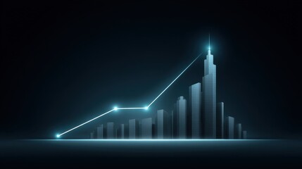 Fototapeta premium Modern Data Visualization with Abstract Bar Graph and Trend Line in Dark Background, Concept of Growth and Business Progression in Digital Space