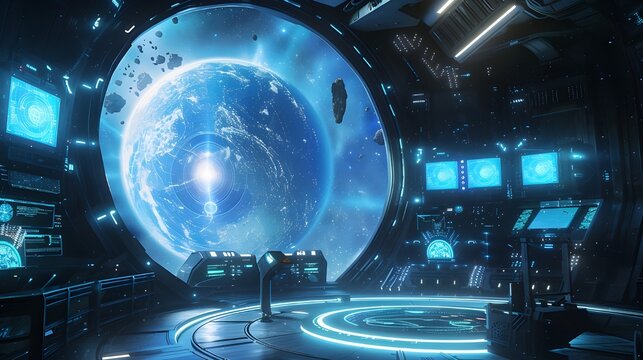 Advanced AI Core Simulating Planetary Structures and Analyzing Galaxy Data in Research Center