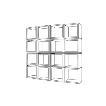 Grid of empty cube shelves, storage solution, minimalist design