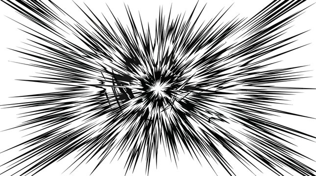 A dynamic burst effect radiates concentrically outward in a Japanese action style, illustrating concentrated motion.