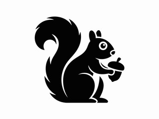 Fototapeta premium Cute Squirrel Holding an Acorn Silhouette - Black and White Bushy Tail Rodent Mascot Vector for Wildlife and Nature Branding