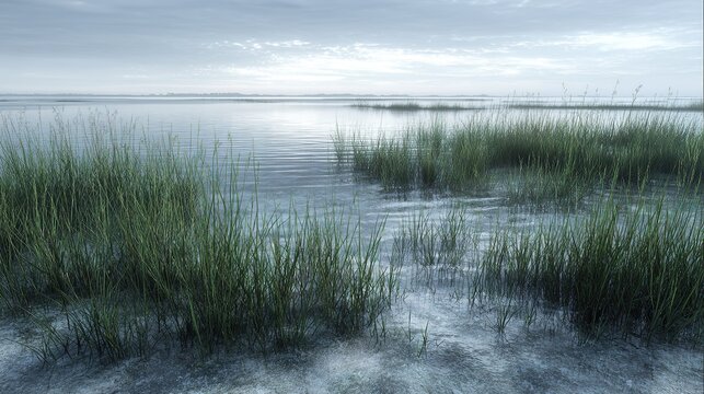 Grayish Blue Salt Marsh Rush Plants, Summer Salt-Tolerant Niche Widescreen